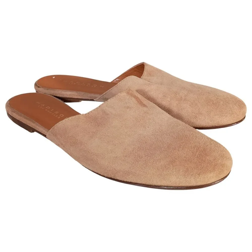 Madison Los Angeles Mule Shoe Flats Tan Suede Leather Womens 38.5/US 8.5